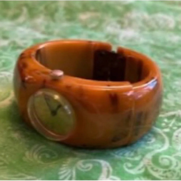 ENDURA BAKELITE Vintage 1940s Mississippi Mud Clamper Cuff Bangle Watch RARE - Picture 3 of 5